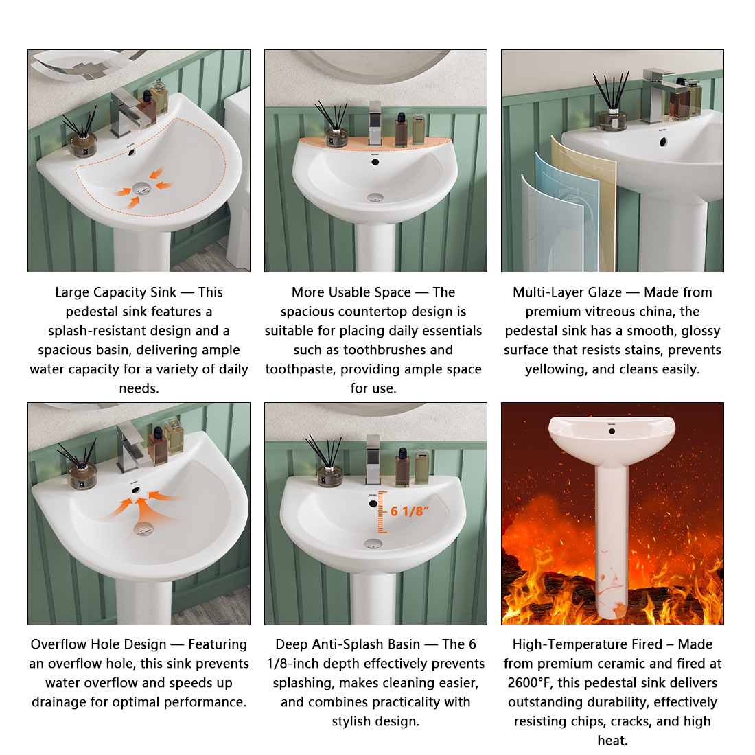 Image showcasing DEERVALLEY 20.5 in. x 17.3 in. U-Shape Pedestal Bathroom Sink in White ...